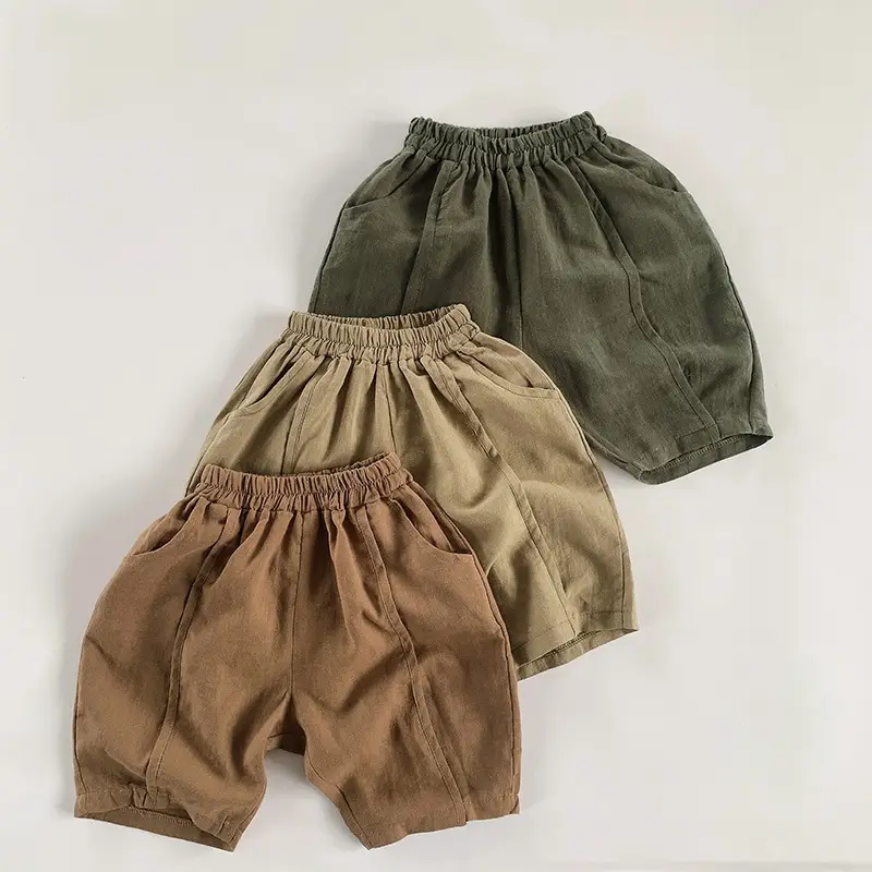 Men Cotton Linen Shorts 2026 Summer Brown Olive Green