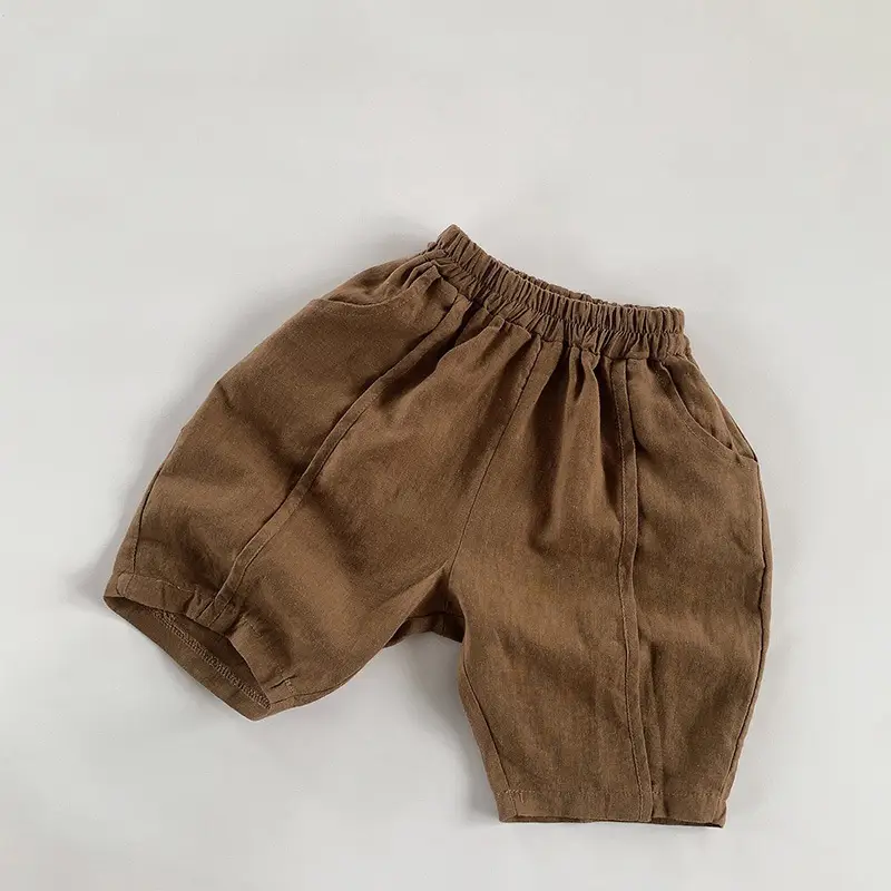 Men Cotton Linen Shorts 2026 Summer Brown Olive Green