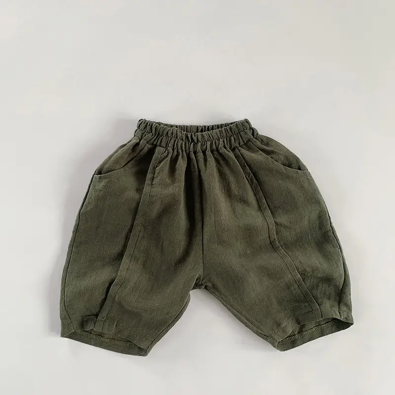 Men Cotton Linen Shorts 2026 Summer Brown Olive Green