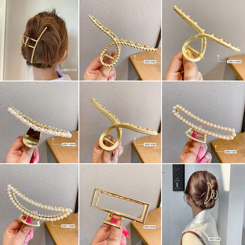 Gold Pearl Rhinestone Hairpin Clip for Women - Image 44