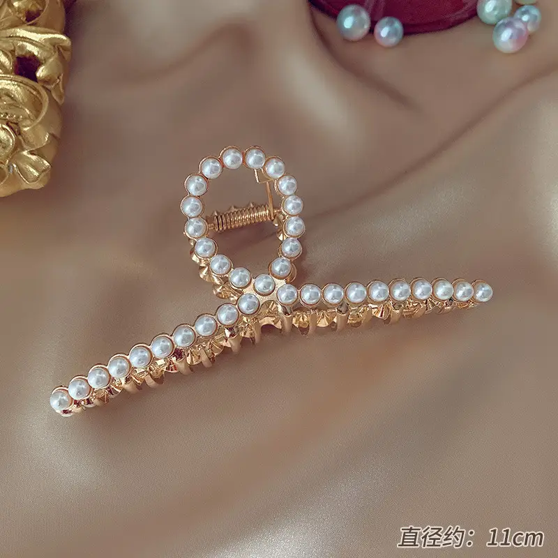 Gold Pearl Rhinestone Hairpin Clip for Women - Image 2
