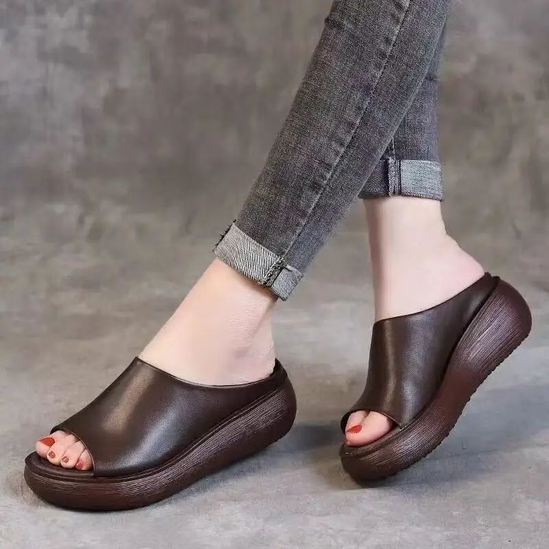 Women Wedge Fish Mouth Slippers Black Summer 2023 - Image 6