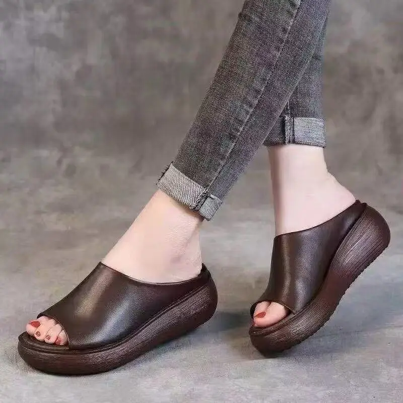 Women Wedge Fish Mouth Slippers Black Summer 2023 - Image 2