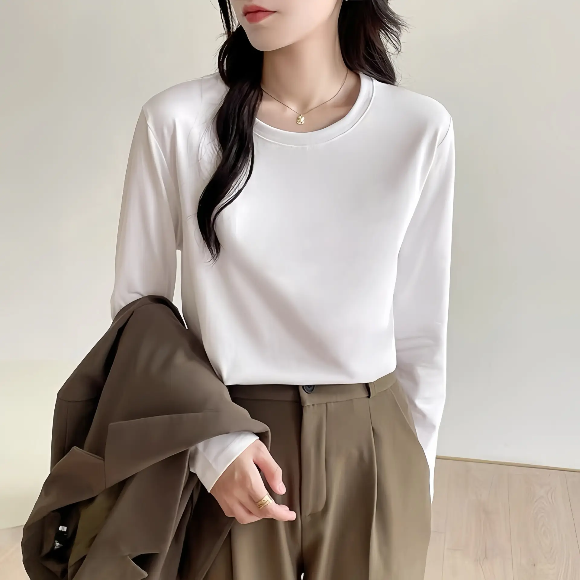 Pure Cotton Long Sleeve T-Shirt Women Black - Image 4