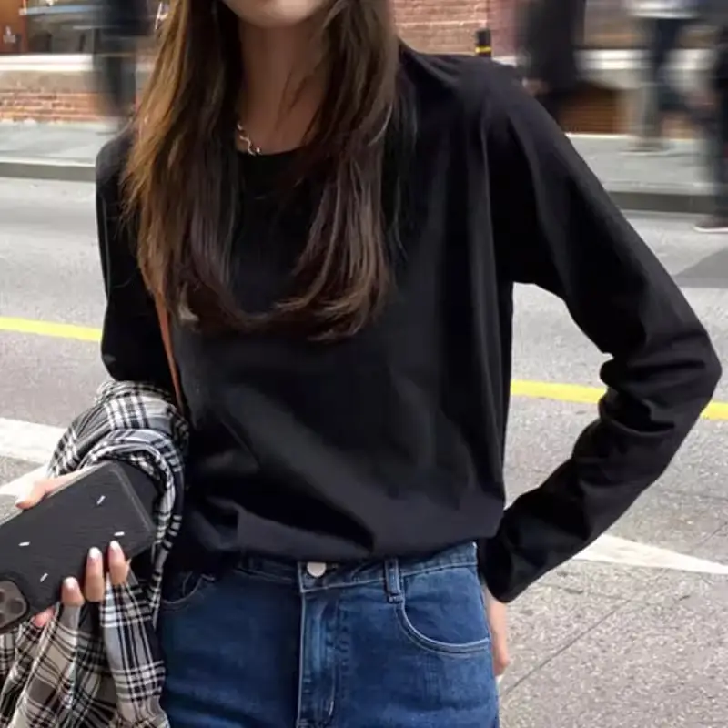 Pure Cotton Long Sleeve T-Shirt Women Black - Image 7