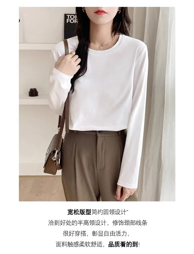 Pure Cotton Long Sleeve T-Shirt Women Black — feature 5
