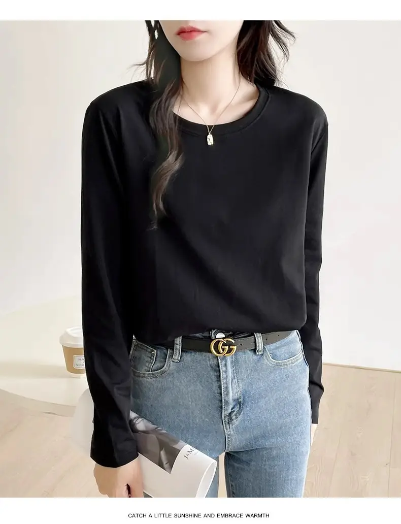 Pure Cotton Long Sleeve T-Shirt Women Black — feature 6