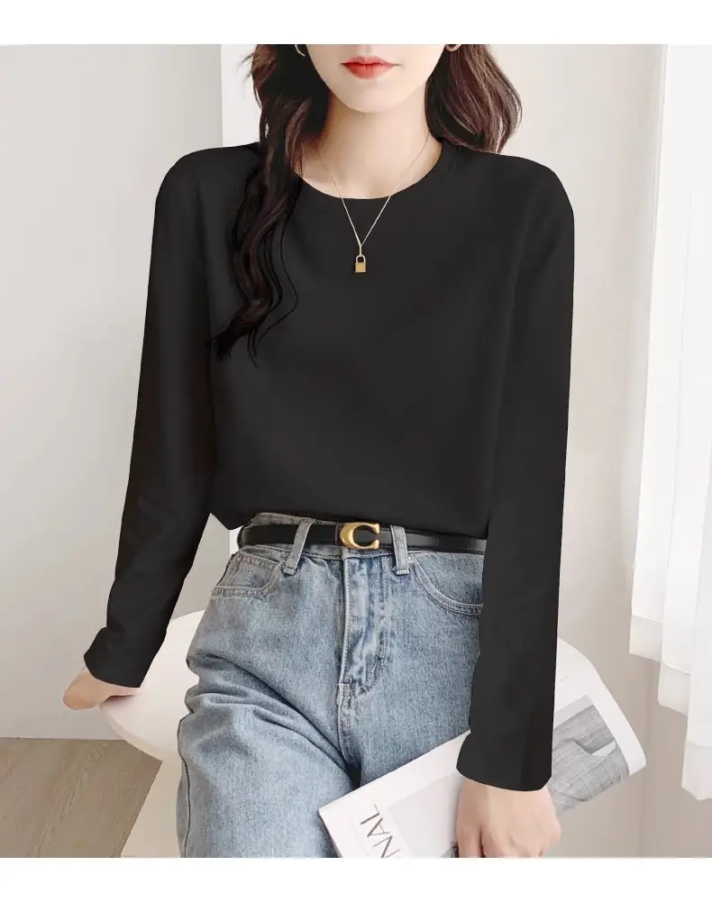 Pure Cotton Long Sleeve T-Shirt Women Black — feature 7