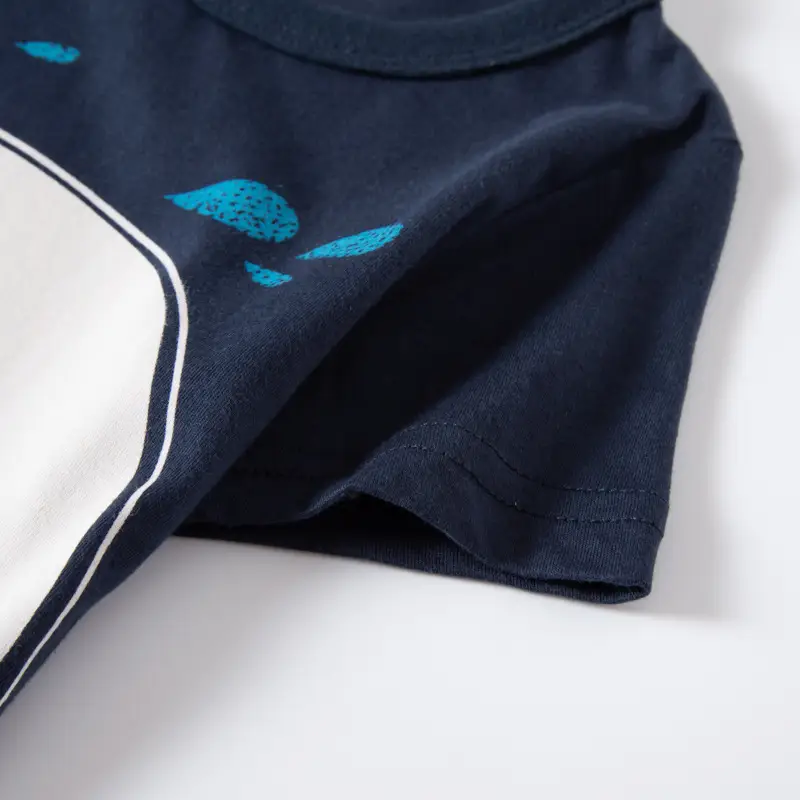 Cartoon Elephant Print Short Sleeve Kids T-Shirt Navy White - Image 5