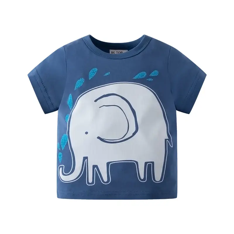 Cartoon Elephant Print Short Sleeve Kids T-Shirt Navy White - Image 2