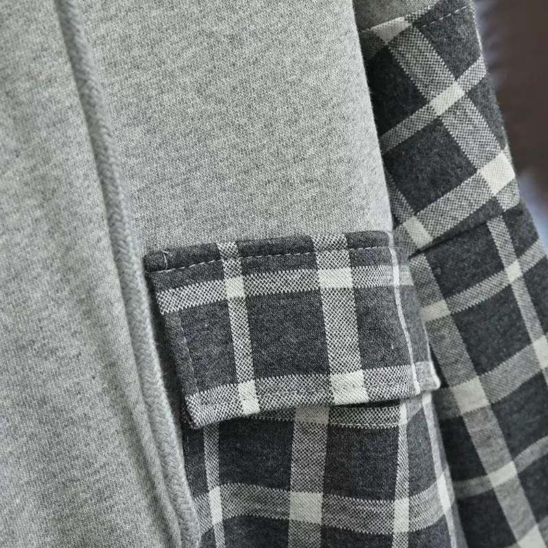 Women Plaid Hooded Sweatshirt Set Grey Checkered Extra Large — feature 16