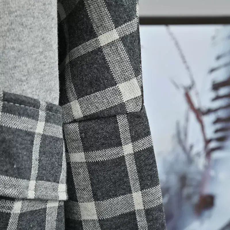 Women Plaid Hooded Sweatshirt Set Grey Checkered Extra Large — feature 18
