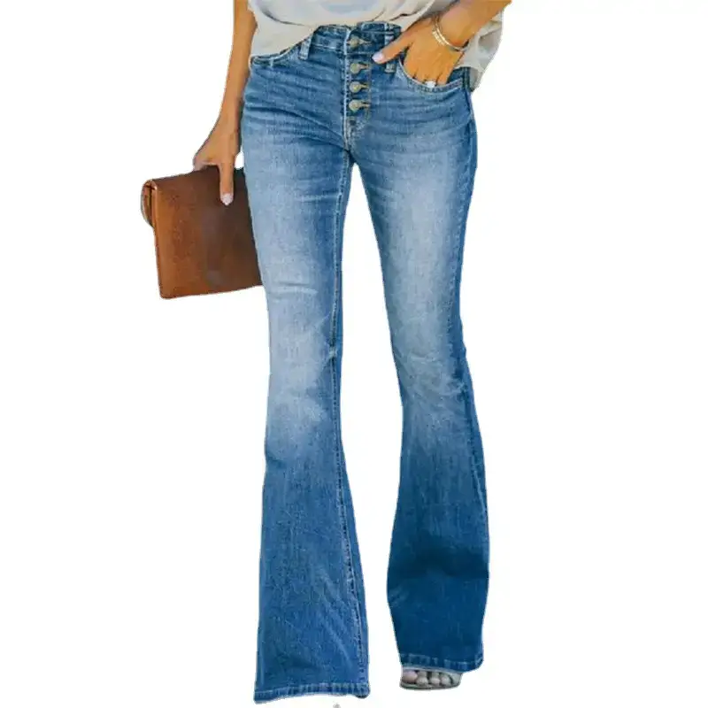 Women Slim Fit Washable Jeans Bootcut Multi Button - Image 5