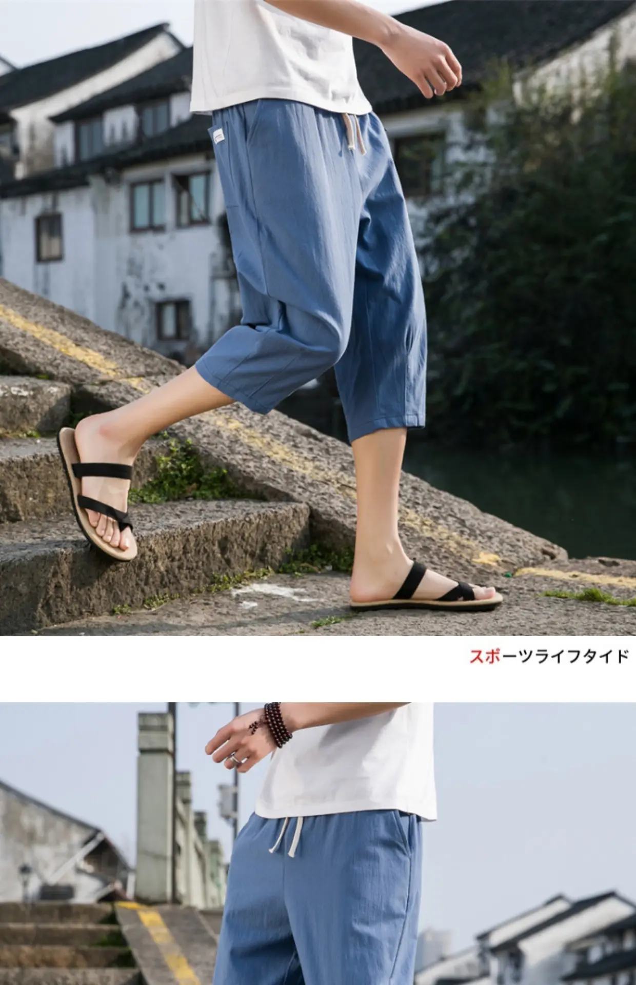 Men Linen Capri Pants Grey Loose Fit Summer Casual — feature 16