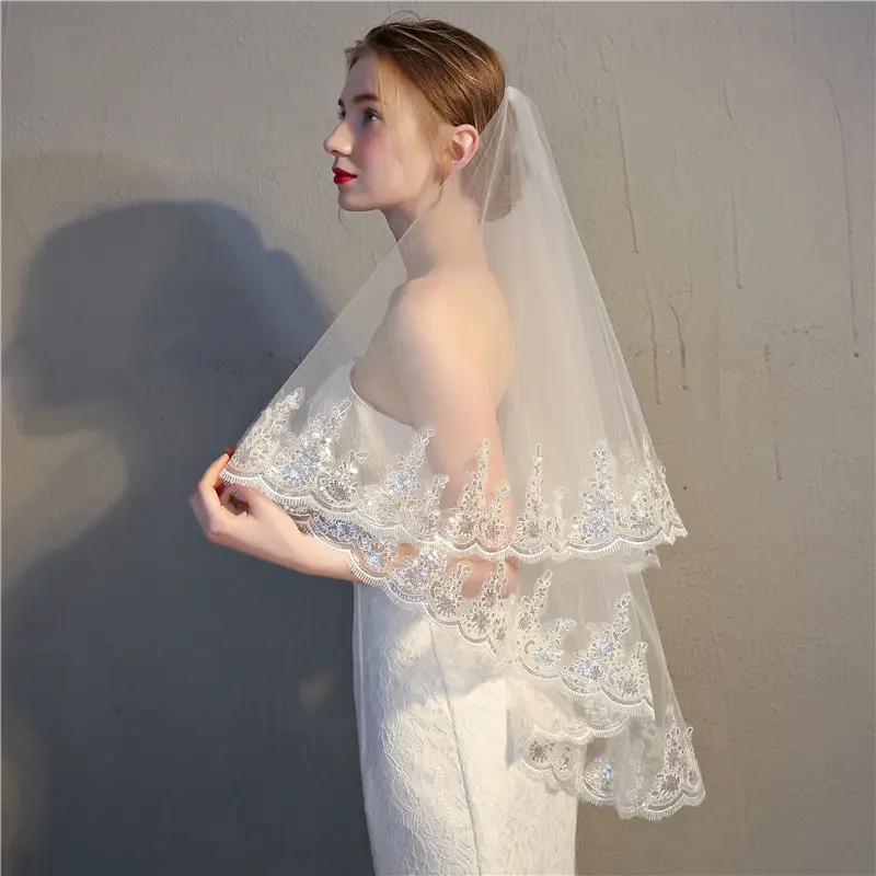 Bridal Veil Double Layer Highland Sequin Tully - Image 3