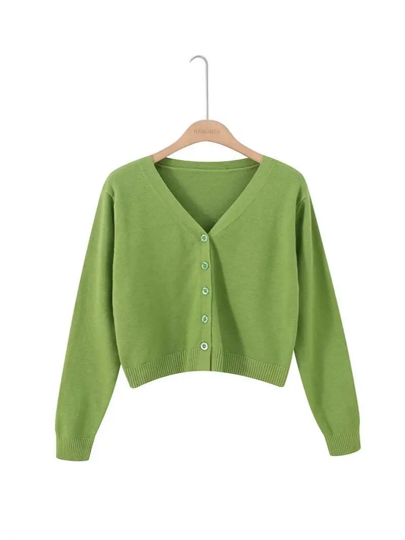 Women's V-Neck Long Sleeve Wool Cardigan Blue - Image 14