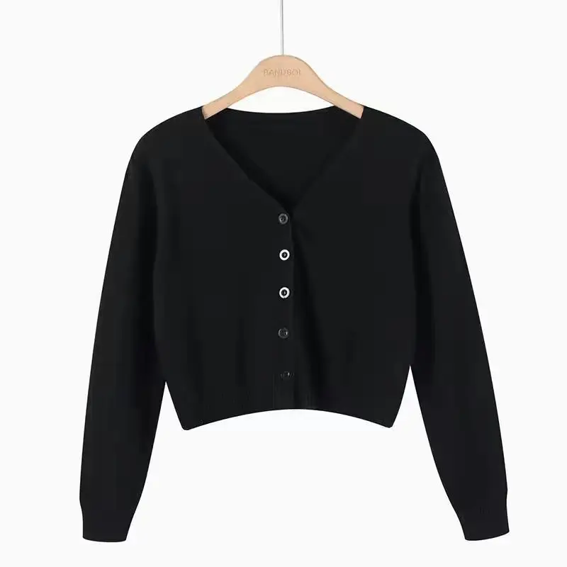 Women's V-Neck Long Sleeve Wool Cardigan Blue - Image 6
