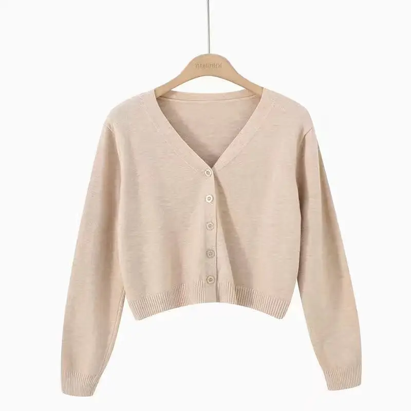 Women's V-Neck Long Sleeve Wool Cardigan Blue - Image 7