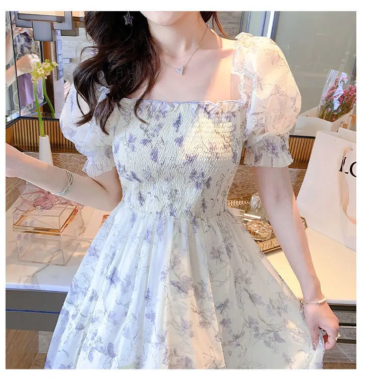Women White Chiffon Waist Slimming Dress Summer Tea Break — feature 45