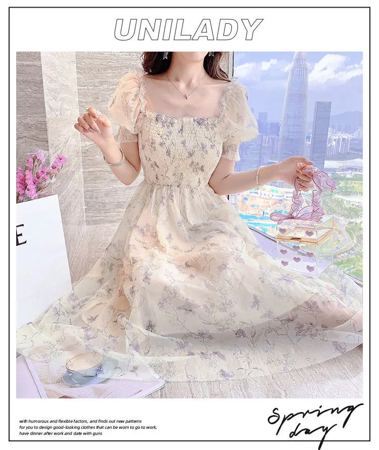 Women White Chiffon Waist Slimming Dress Summer Tea Break — feature 46