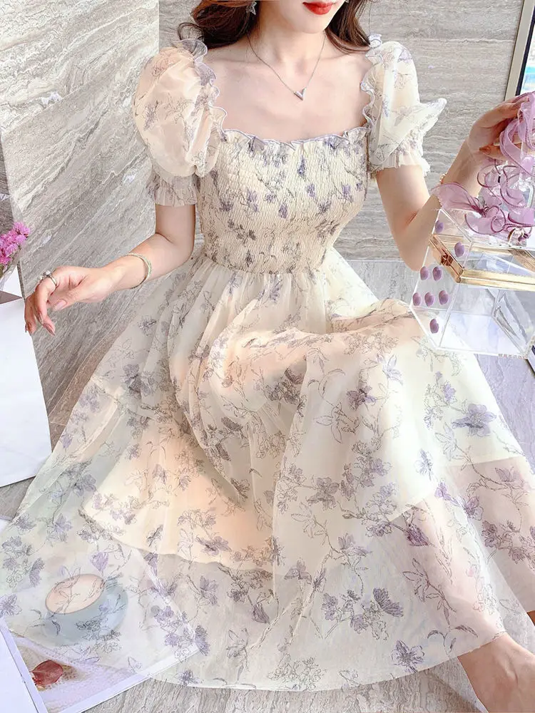 Women White Chiffon Waist Slimming Dress Summer Tea Break — feature 52