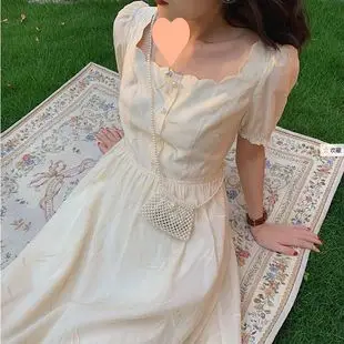 Women White Chiffon Waist Slimming Dress Summer Tea Break — feature 54