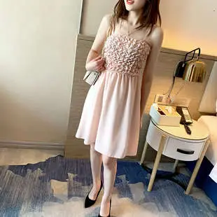 Women White Chiffon Waist Slimming Dress Summer Tea Break — feature 63
