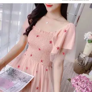 Women White Chiffon Waist Slimming Dress Summer Tea Break — feature 78