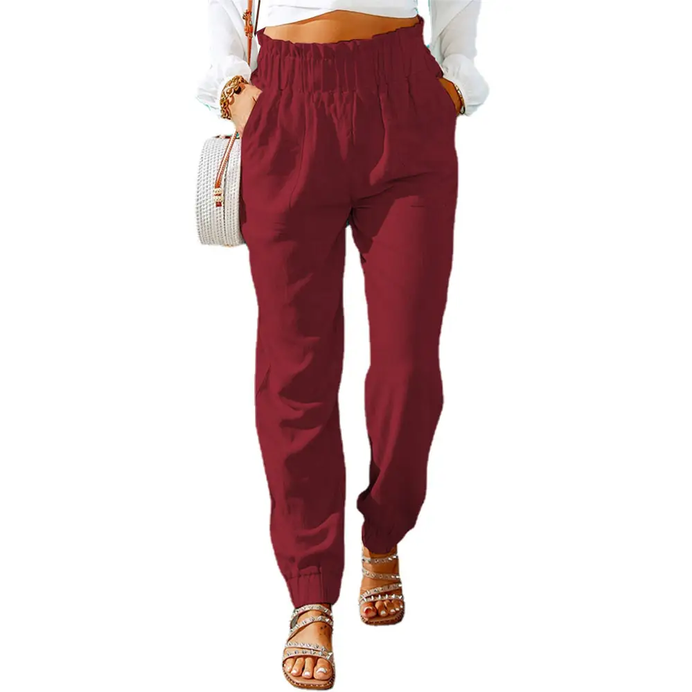 Grey Elastic Belt High Waist Pants for Women Spring - Image 14