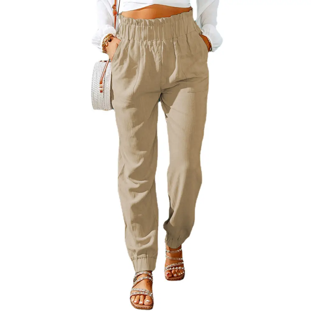 Grey Elastic Belt High Waist Pants for Women Spring - Image 2
