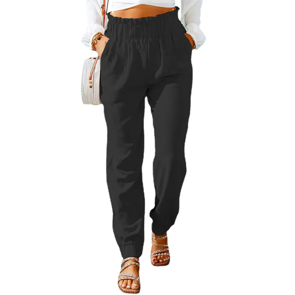 Grey Elastic Belt High Waist Pants for Women Spring - Image 4