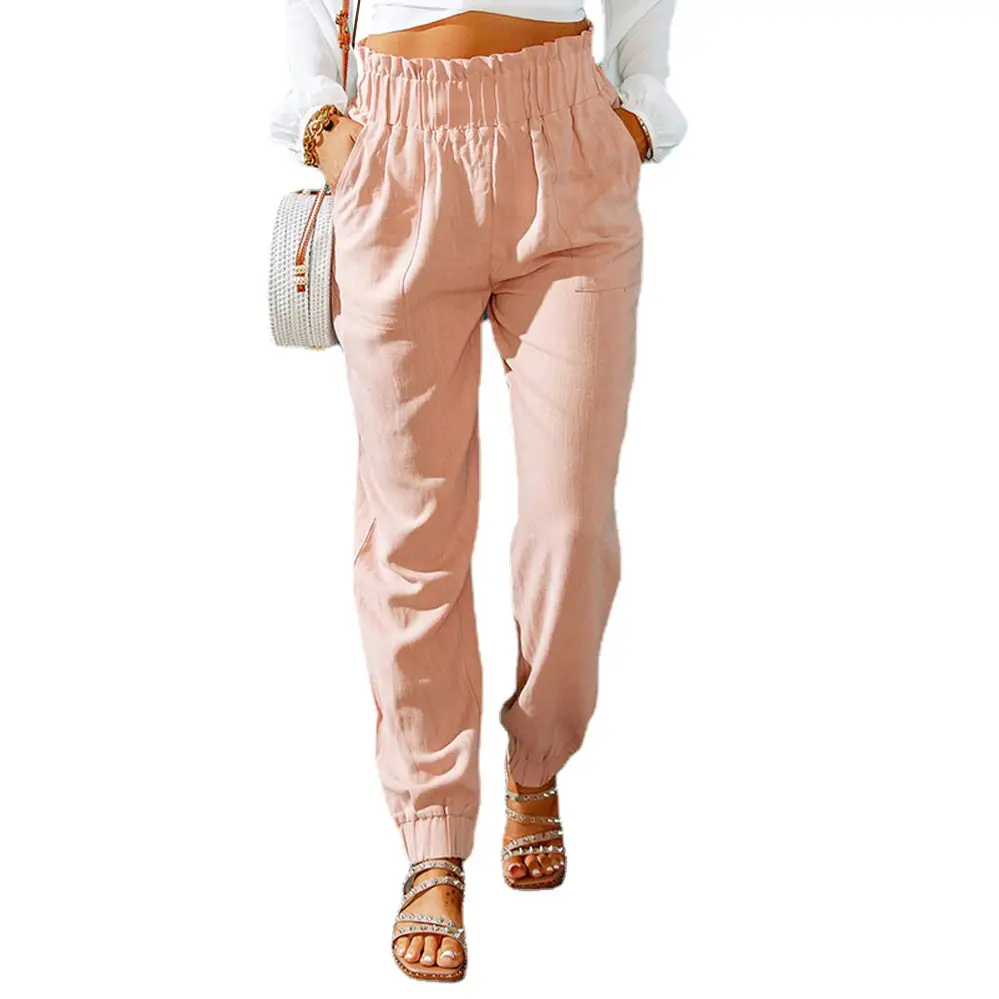 Grey Elastic Belt High Waist Pants for Women Spring - Image 5