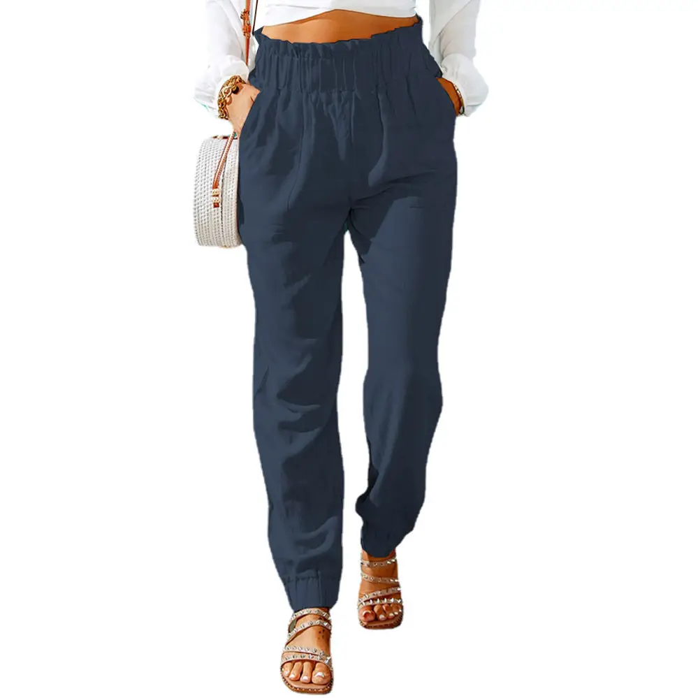 Grey Elastic Belt High Waist Pants for Women Spring - Image 7