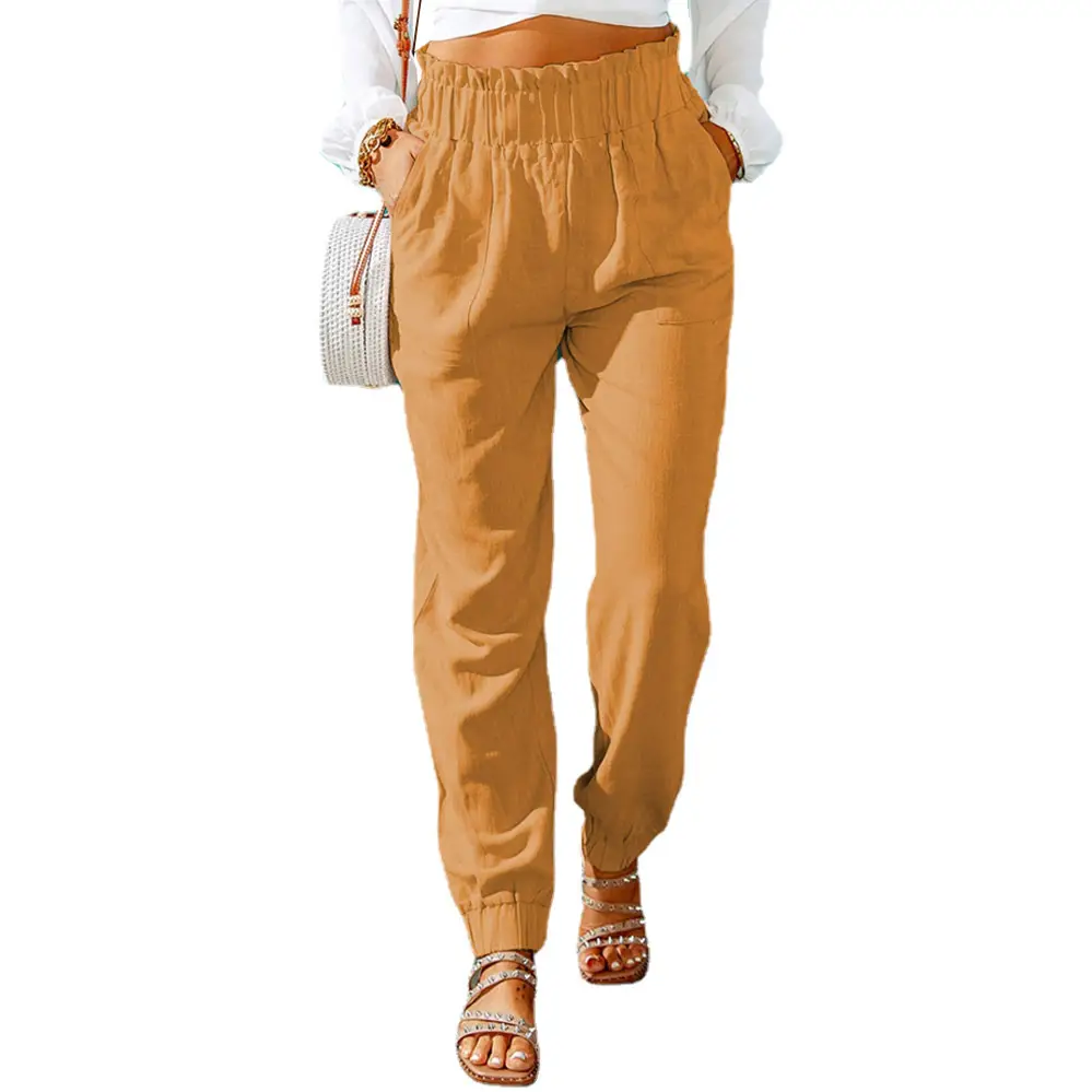 Grey Elastic Belt High Waist Pants for Women Spring - Image 8