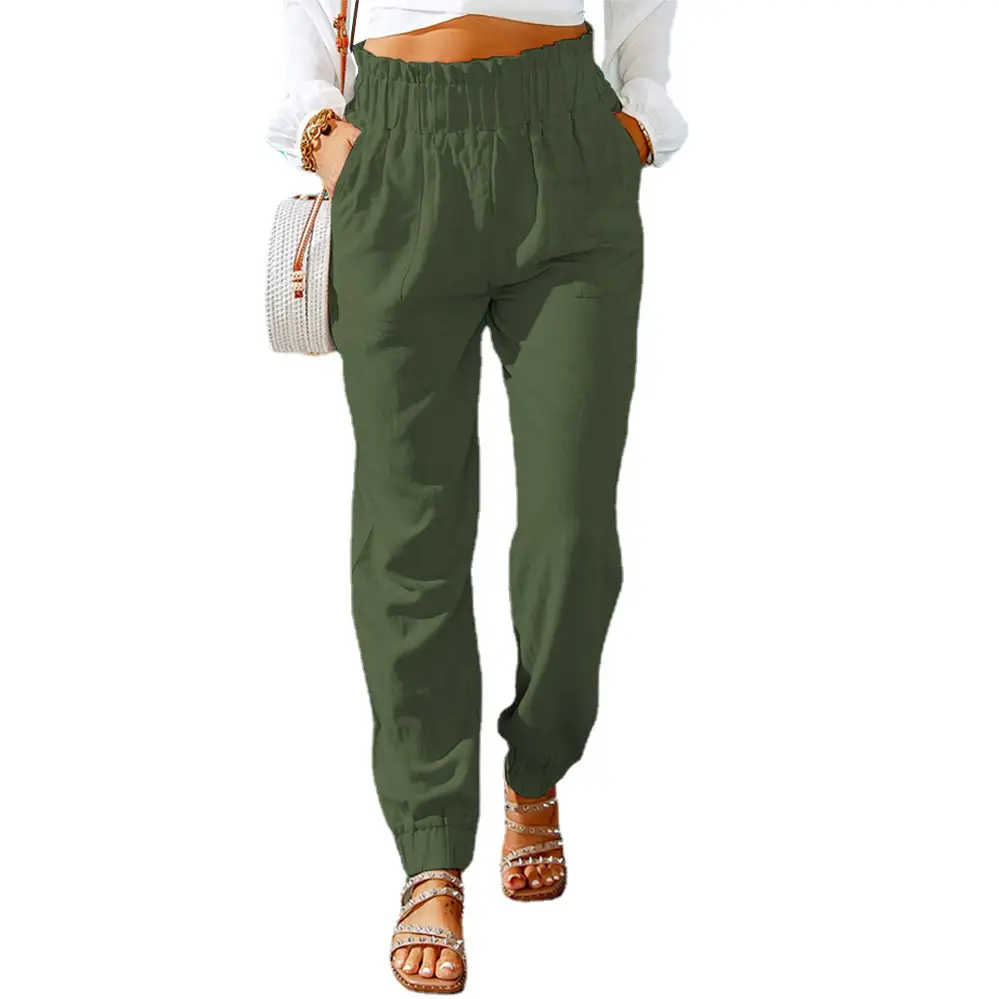 Grey Elastic Belt High Waist Pants for Women Spring - Image 9