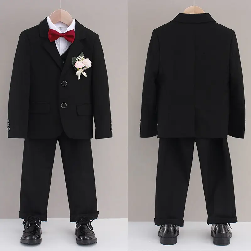Autumn Kids Suit Set Black with Red Bow & Flower - Image 4