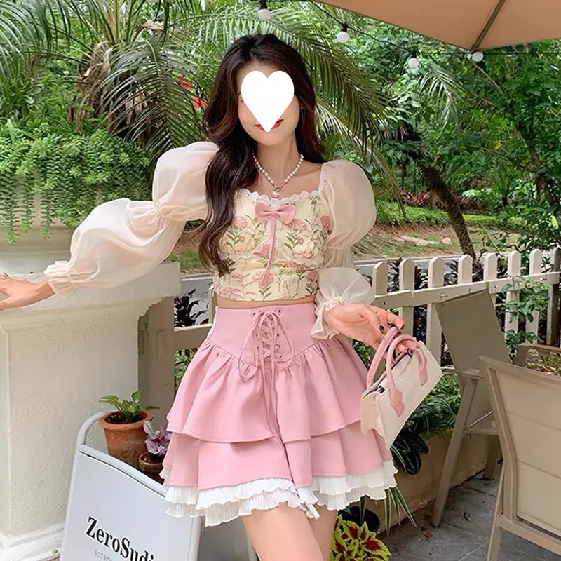 Red French Style Skirt Dress Mid Length Long Sleeve — feature 18