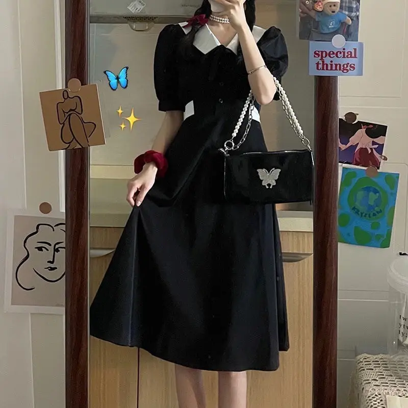 Red French Style Skirt Dress Mid Length Long Sleeve
