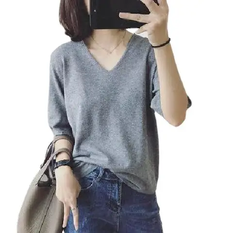 Women Korean Style V-Neck Sweater Set Blue Black