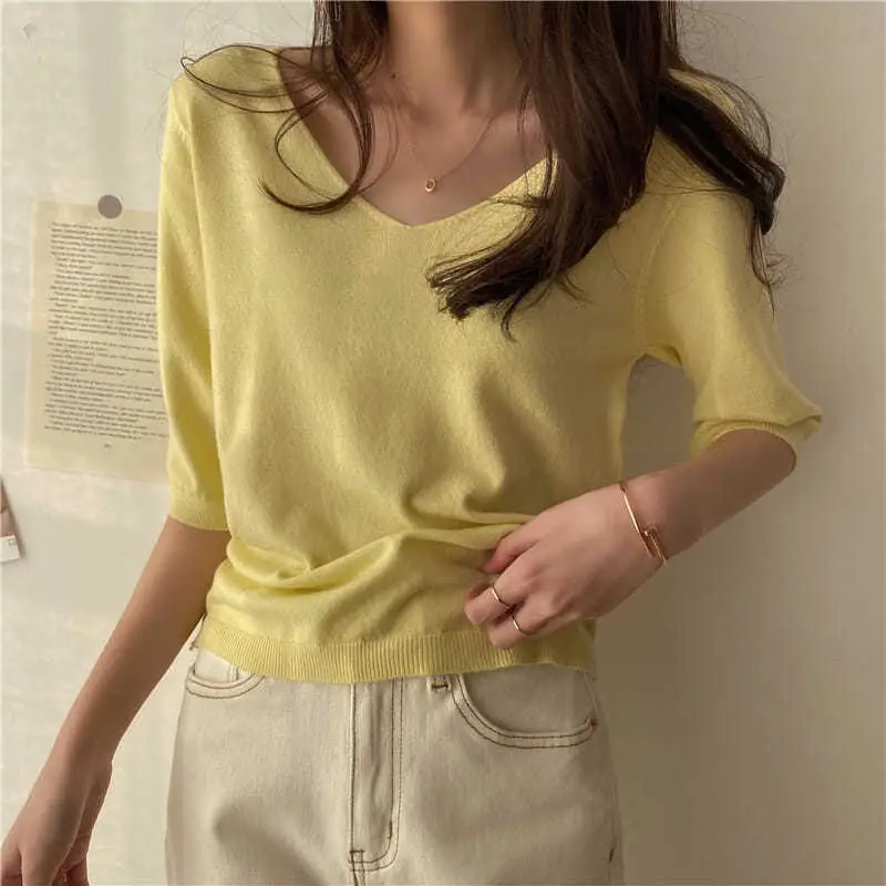 Women Korean Style V-Neck Sweater Set Blue Black