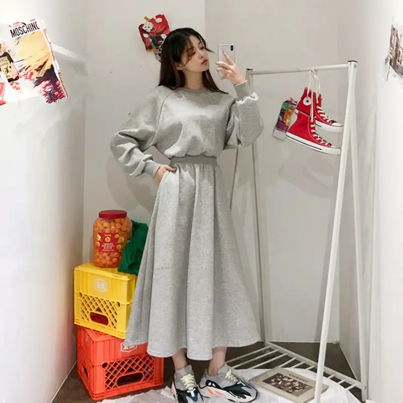 Long Waist Dress Women Grey A-Line 2025 Winter - Image 4