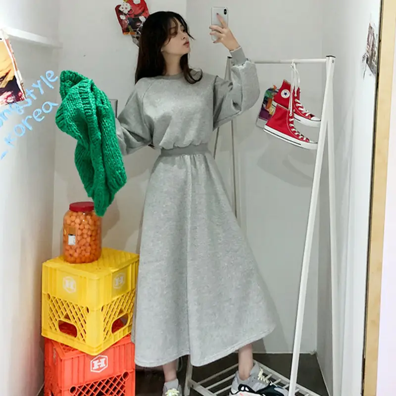 Long Waist Dress Women Grey A-Line 2025 Winter - Image 5