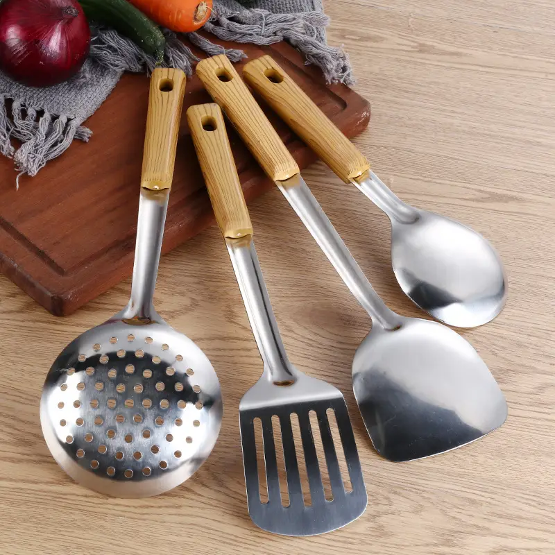 Stainless Steel Kitchen Utensils Set with Wooden Handles