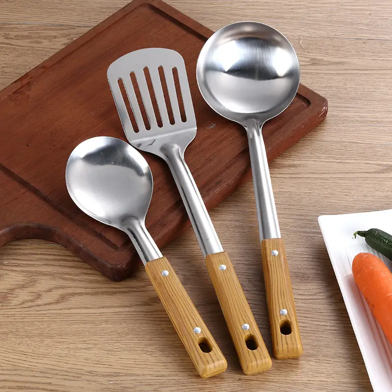 Stainless Steel Kitchen Utensils Set with Wooden Handles
