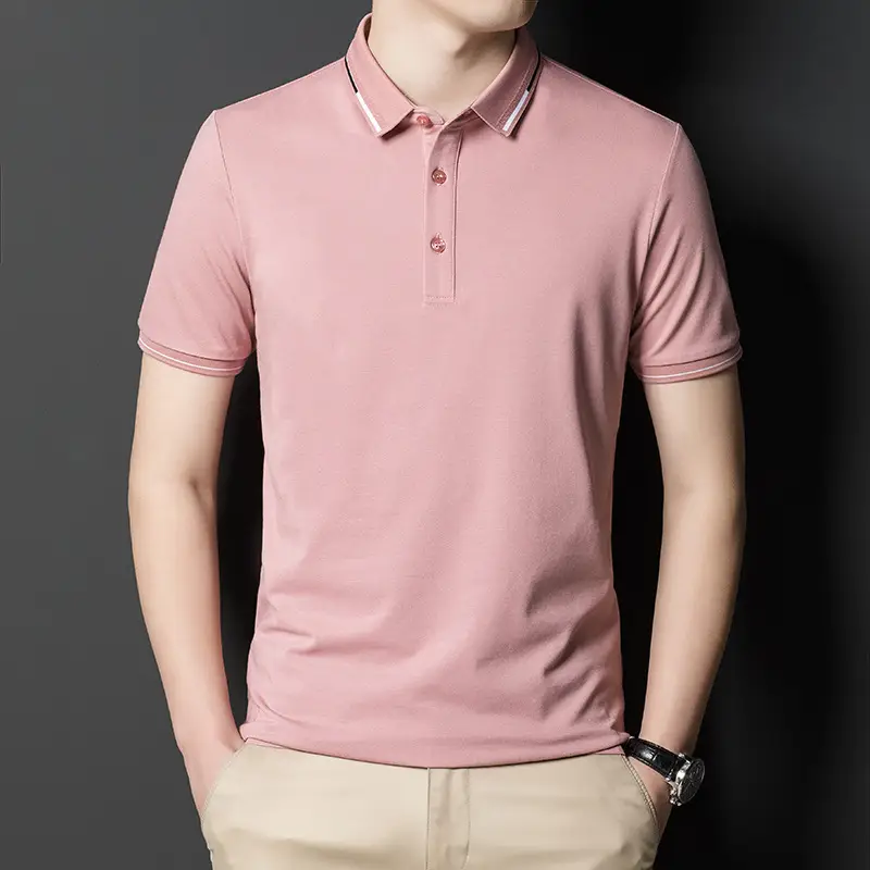 Men's Pink Polo Shirt Short Sleeve Cotton Casual Business