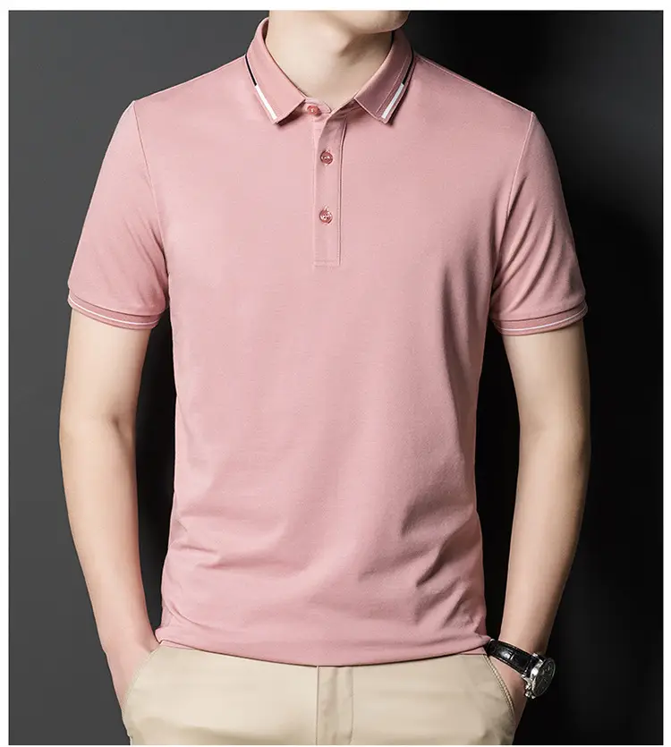 Men's Pink Polo Shirt Short Sleeve Cotton Casual Business