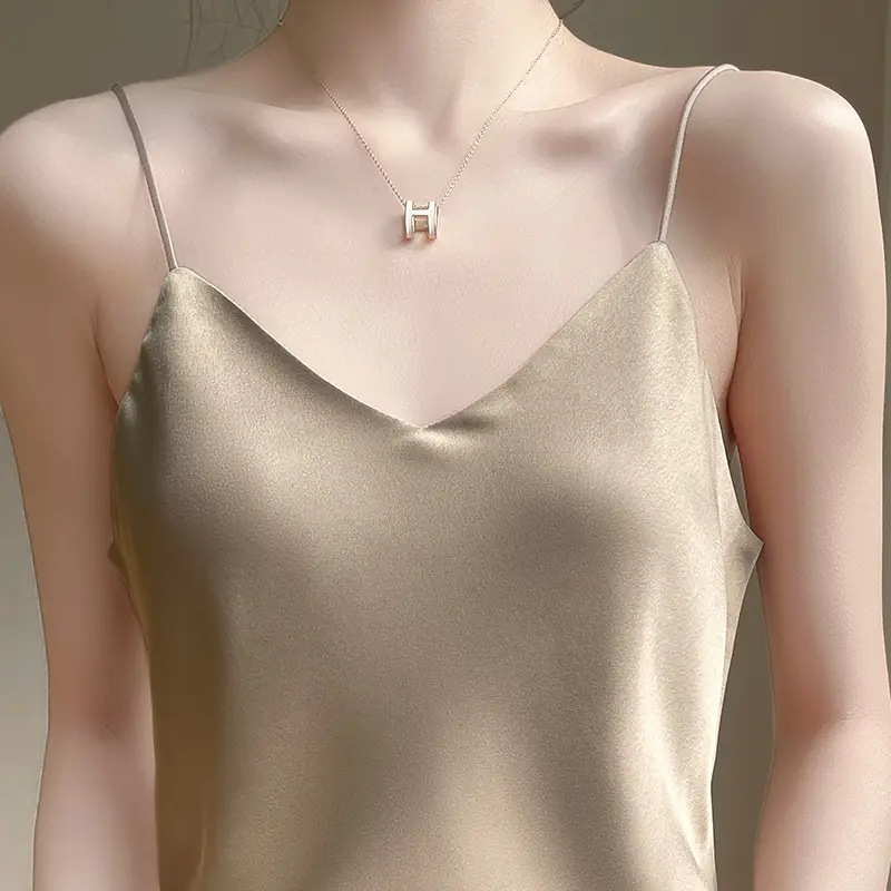 White V-Neck Silk Camisole Women's Vest - Image 10