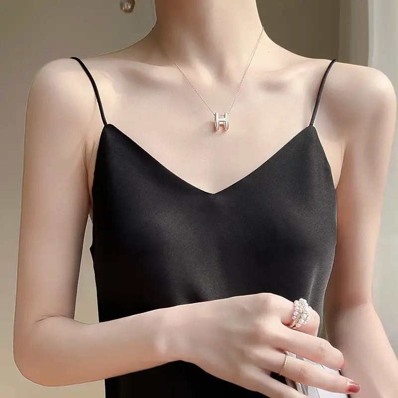 White V-Neck Silk Camisole Women's Vest - Image 6
