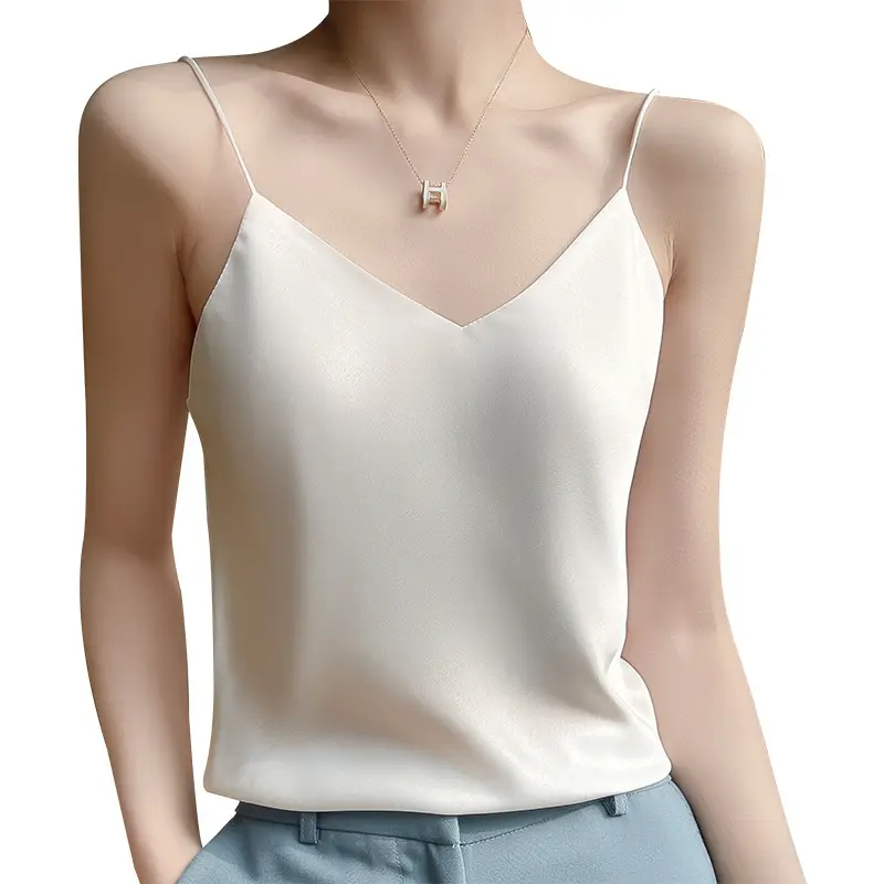 White V-Neck Silk Camisole Women's Vest - Image 11