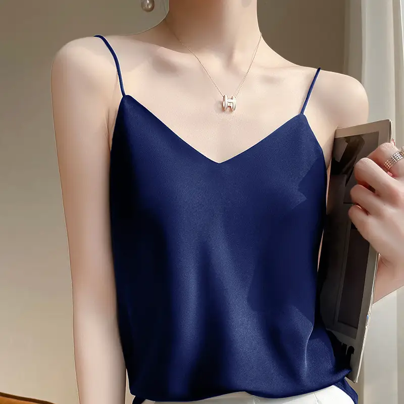 White V-Neck Silk Camisole Women's Vest - Image 2